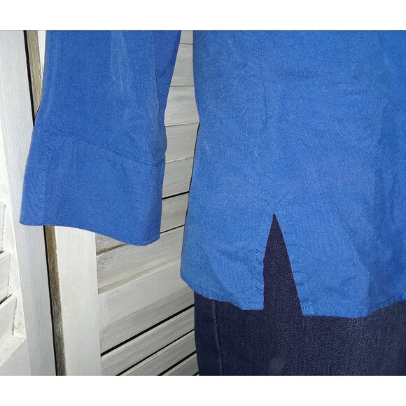 Notations Women's Silk Blouse Size Medium 3/4 Sleeve Button Down Career Blue - Picture 5 of 9